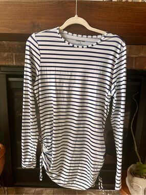 Lands' End Navy and White Striped Long Sleeve Top M